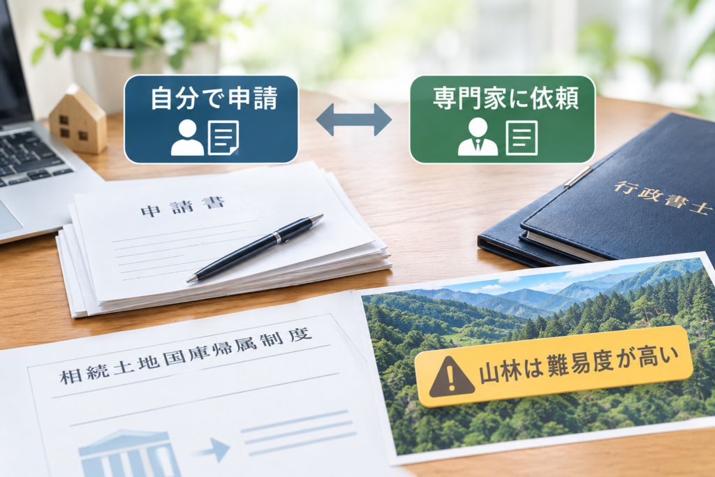 自分で申請するか・専門家に依頼するか「山林は難易度が高い!」