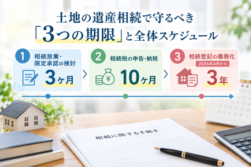 土地の遺産相続で守るべき3つの期限と全体スケジュール